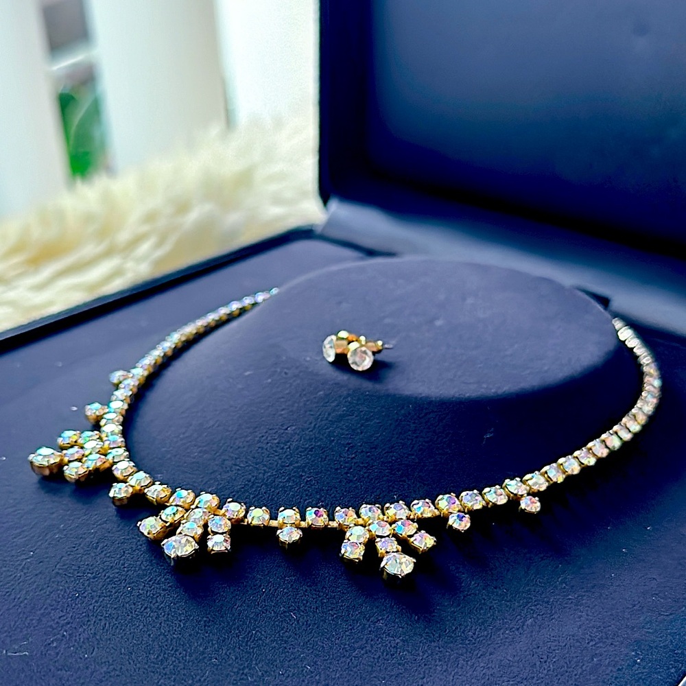 Aurora Borealis choker necklace and stud earrings SET
